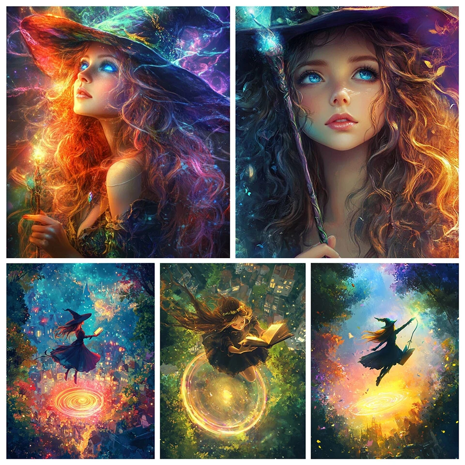 Diamond Painting Cute Witch DIY Cross Stitch Embroidery Sets Full Round/Square Diamond Mosaic Portrait Decor For Home