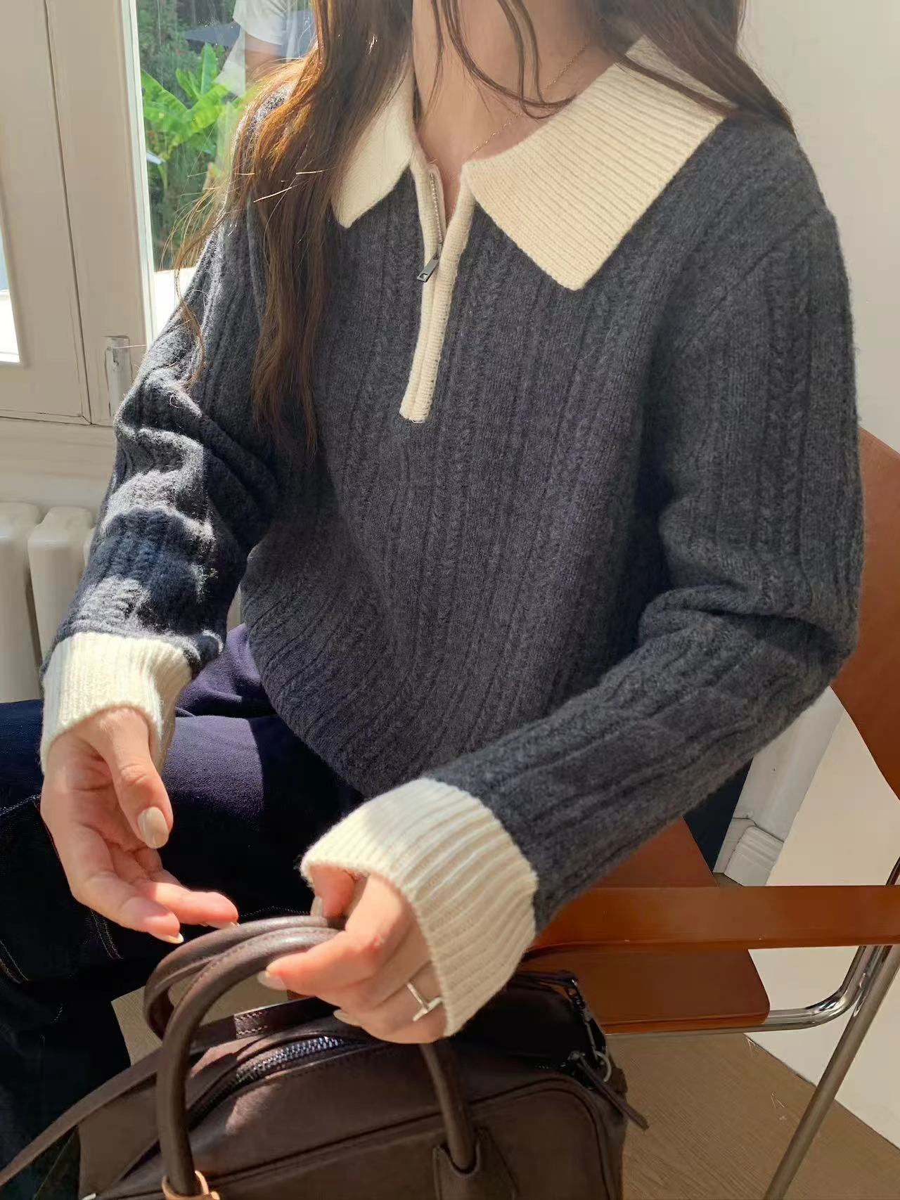 تريكو البلوزات محبوك سترة المرأة البلوفرات الحلو جديد كم طويل رفض طوق متماسكة سترة البلوز المرأة بلايز Q2048