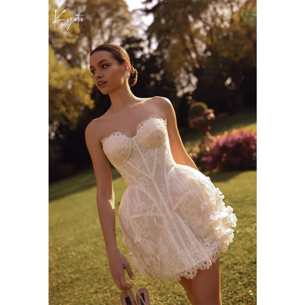 

Kyoto Белое кружевное свадебное платье без рукавов по индивидуальному заказу, элегантное мини-вечернее платье без бретелек на шнуровке, 2025 г.