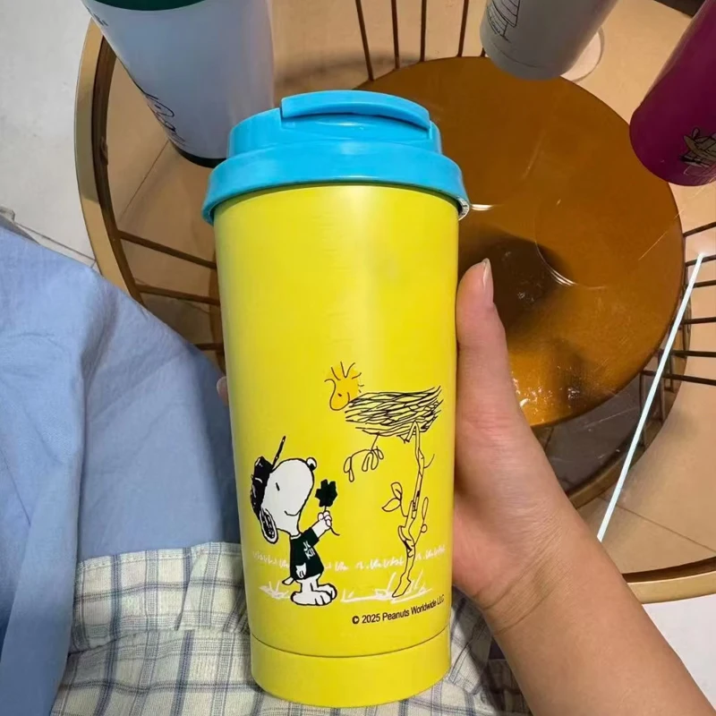 2025 جديد 500 مللي سنوبي فنجان قهوة بأربعة ألوان ، 304 كوب ماء من الفولاذ المقاوم للصدأ ، كوب طبق الأصل عالي المظهر كاواي هدية للفتيات