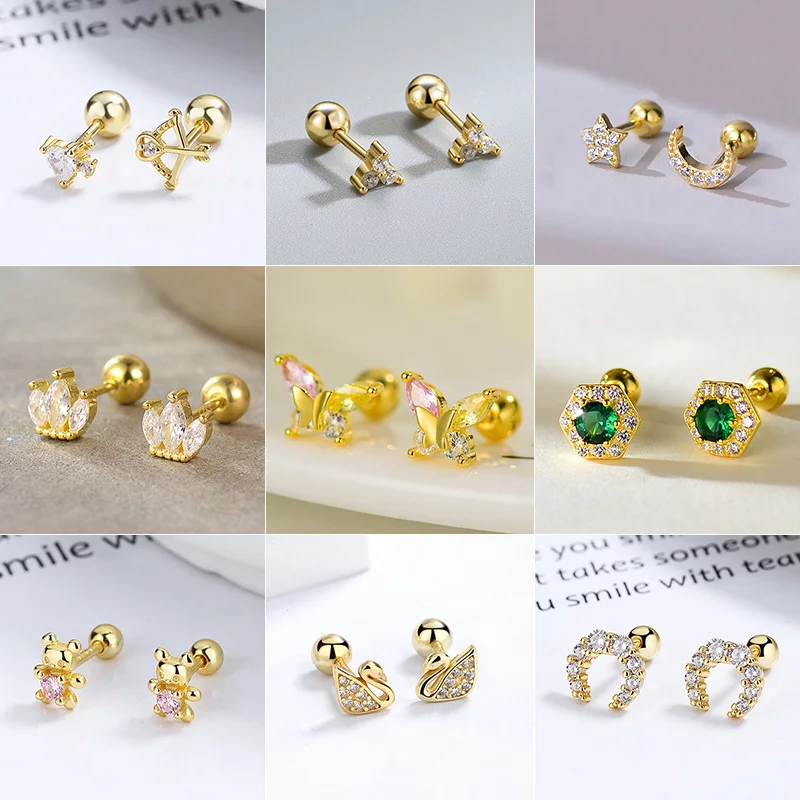 Fashion Gold Color Butterfly Tragus Piercings for The Ear Helix Stud Earrings for Women Tibetan Charm Ear Bone Piercing Jewelry