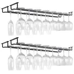 Wall Mount Wine Glass Holder Under Cabinet Wine Glass Holder Hanger Organizer Convenience Hanging Stemware Holder for Kitchen