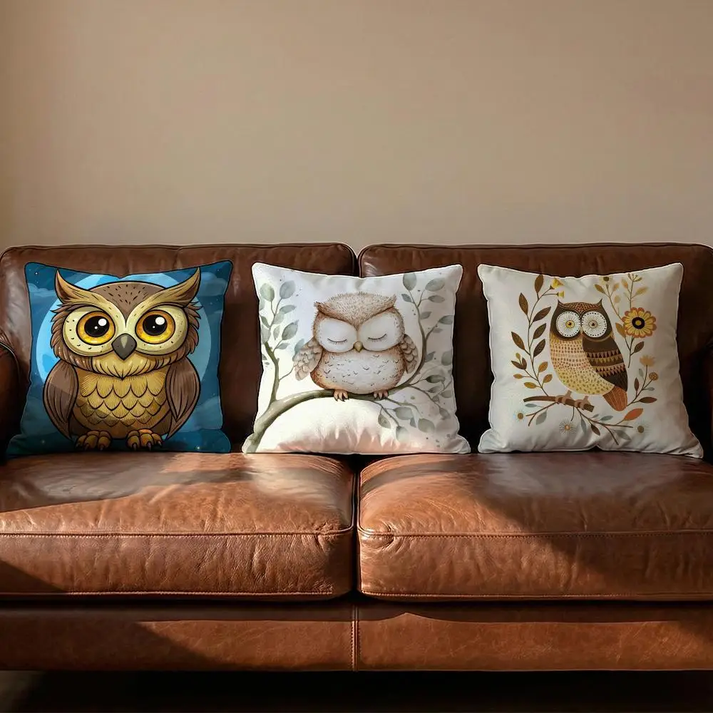 Vintage Owl Pattern Cushion Cover Soft Reversible & Durable Pillow Cover – Multi-Scene Use for Home & Car Daily Comfort