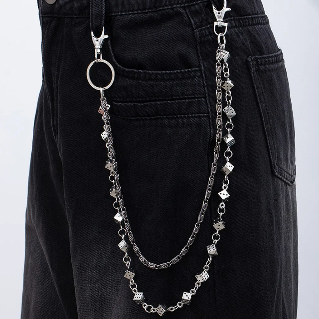 

Vintage Wallet Chain Metal Dice Keychains Goth Rock Punk Heavy Waist Chain for Men Biker Jeans Trousers Punk Jewelry