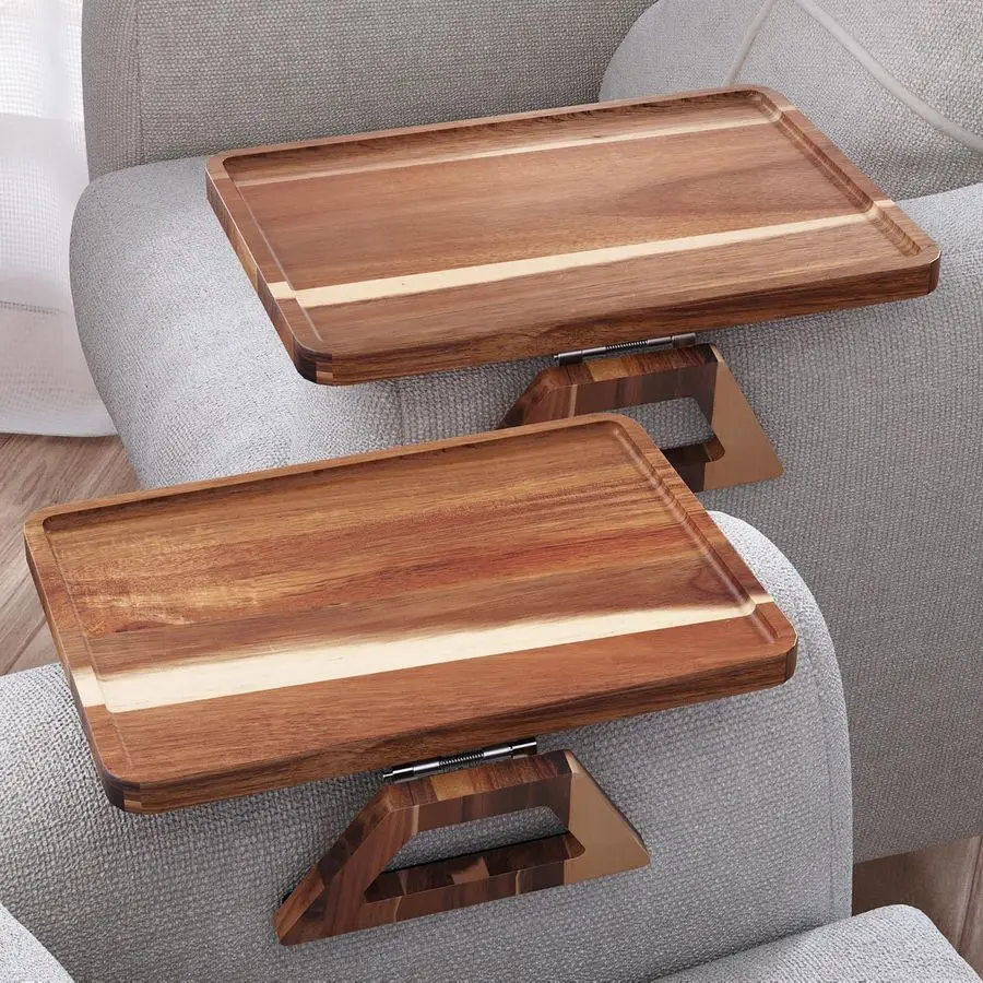 

2 Pack Acacia Wood Couch Arm Tray,Couch Tray,Folding Sofa Armrest Trays,Couch Arm Table ClipOn Couch Desk for Drinks,Snacks,Phon
