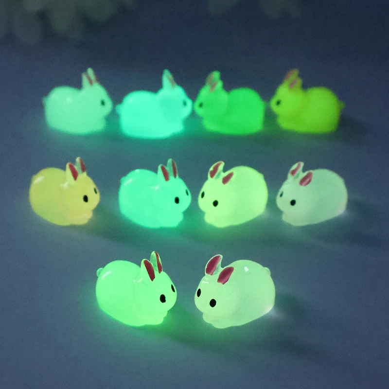 10Pcs Cartoon Cute Noctilucent Rabbit Small Ornaments Creative Rabbit Resin Crafts Creative Animal Model Decoration Accessories