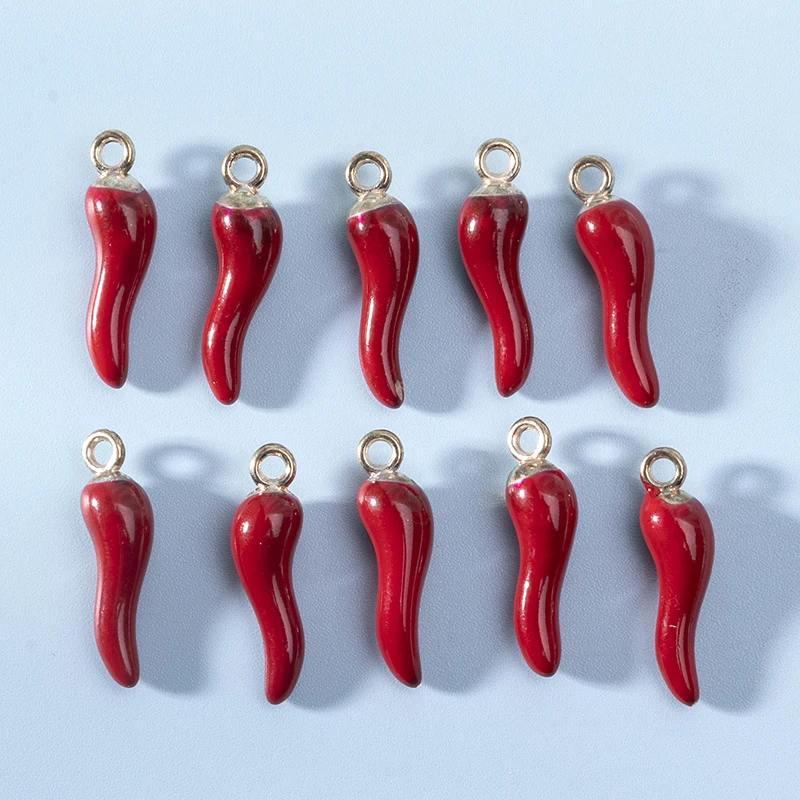 New 10pcs Red Chili Enamel Charms Alloy Metal Gold Color Pepper Pendants For DIY Crafting Earring Bracelet Necklace Jewelry