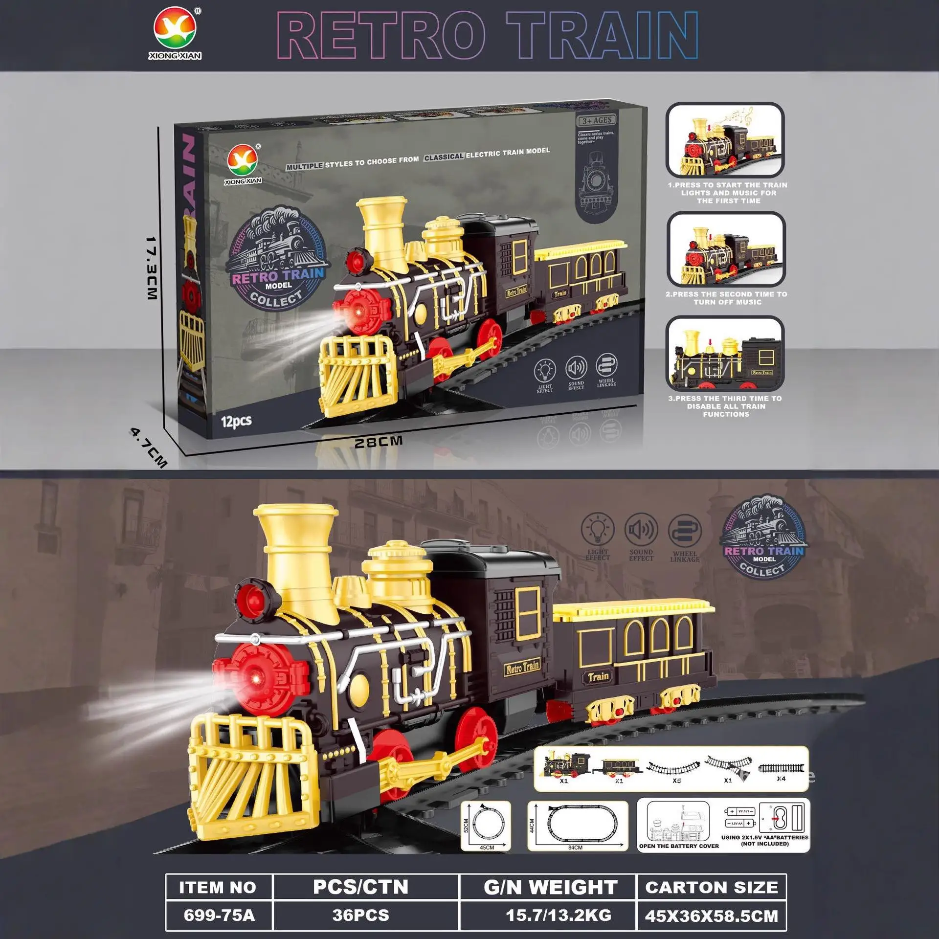 Presentes de Natal trem a vapor ferroviário elétrico pode fumar trem de Natal retrô spray carro