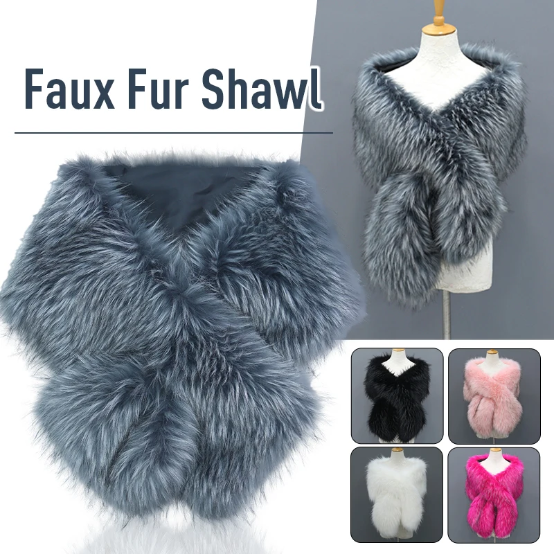 Autumn Winter Faux Fur Shawl Scarves & Wraps Fur Capes Wedding Bolero Stole Shawl Wraps Bridal Jacket Formal Evening Party Shrug