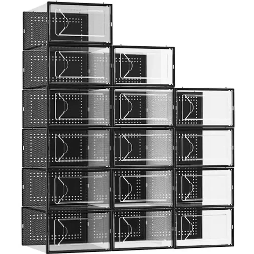 

Прозрачная пластиковая Штабелируемая коробка для хранения обуви, органайзер с блокировкой, дизайнерские шкафы, складные дезодорирующие контейнеры для кроссовок, 15 упаковок