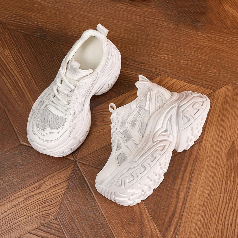 Women's Fashion Chunky Platform Sneakers Breathable Mesh Non-Slip Casual Walking Shoes Interior Height Increasing Versatile Shoe view 5