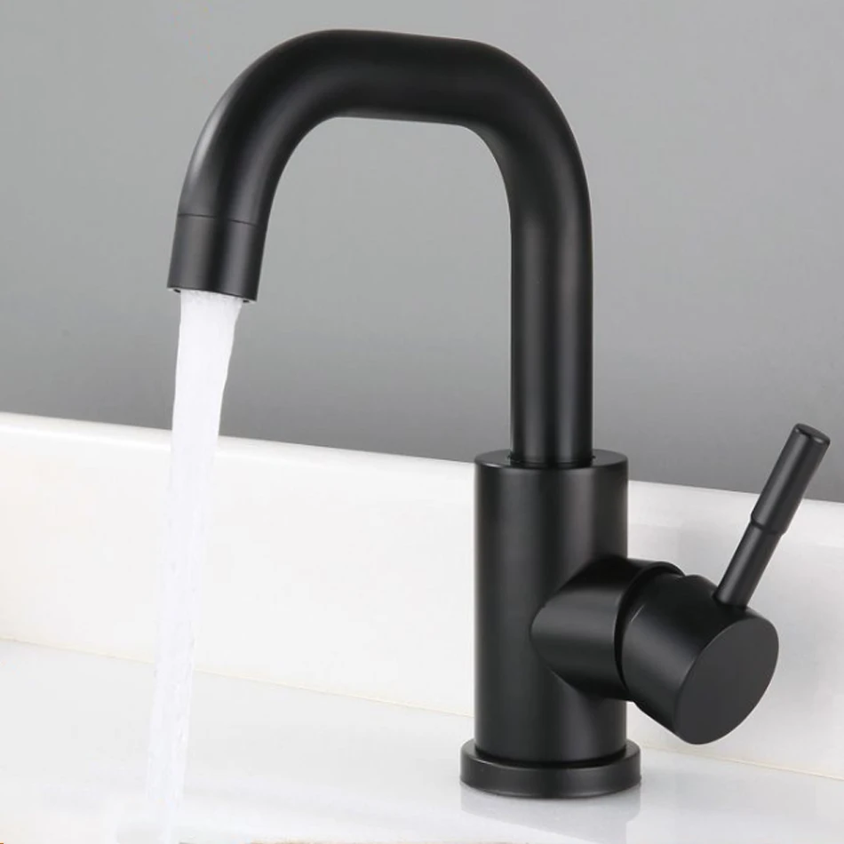 

Bathroom Basin Faucet Black 304 Stainless Steel Single Brushed Vessel Handle Lavatory Sink Tap Hot Cold Mixer Washbasin Taps