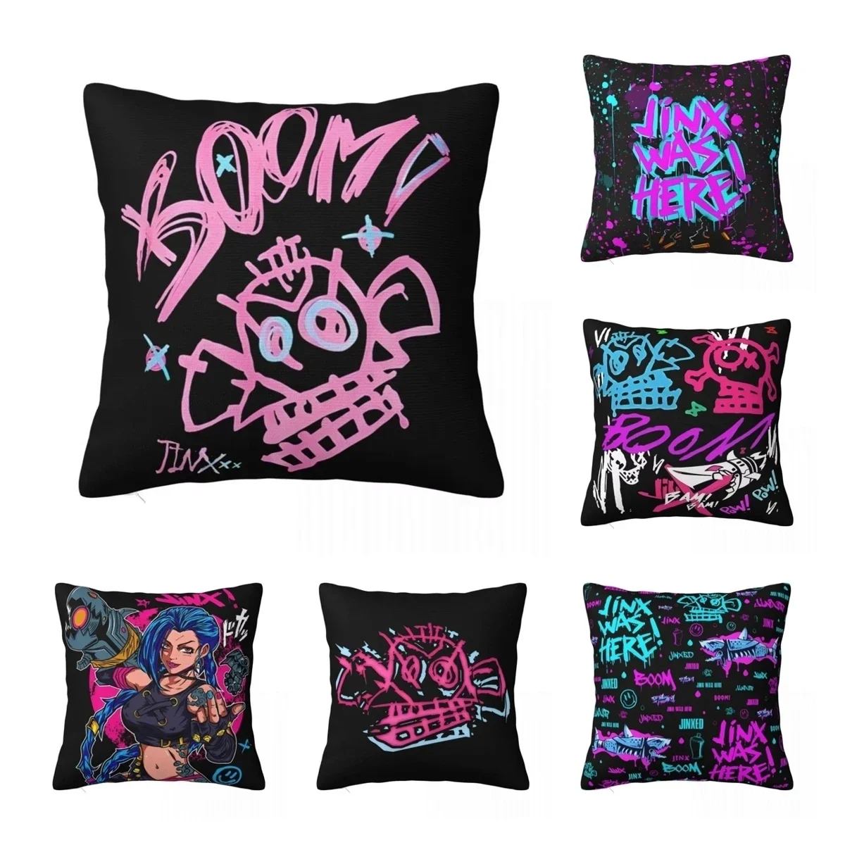 Boom Jinx Arcane Square Pillow Cases League Battle Game Legends Cushion Cover Polyester Decorative Pillowcase for Car