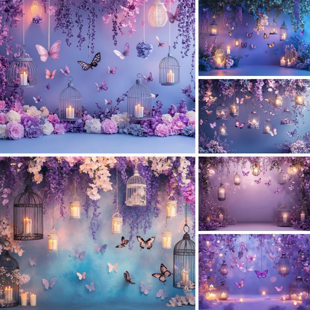 

Photography Backdrop Dreamy Purple Butterfly Supplies Wedding Party Decorations Beautiful Background Banner Photo Shoot Props