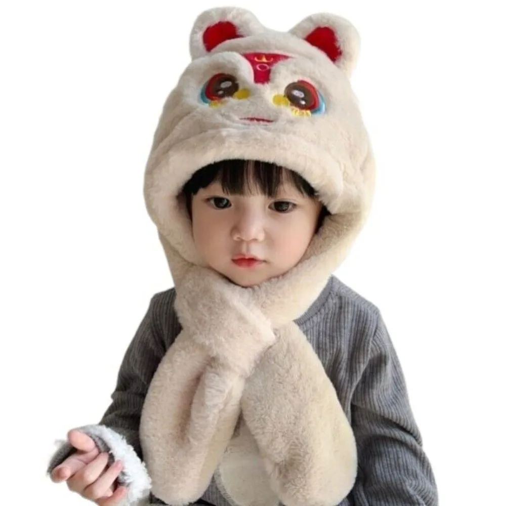 New Cartoon Lion Kids Plush Hat Scarf Cute Warm Beanie Hat Winter Soft Ear Cap