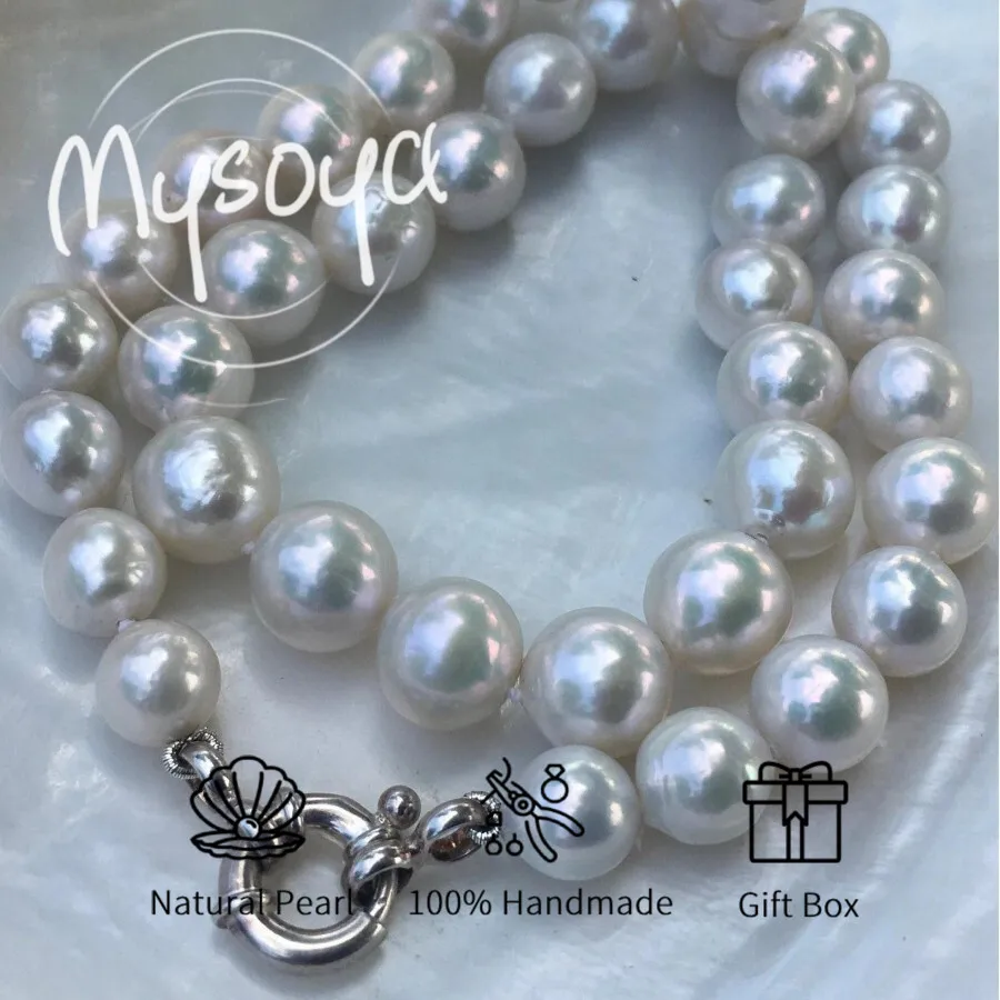 

MYSOYA 9-11 мм ожерелье из белого пресноводного жемчуга для женщин и мужчин с подарочной коробкой идеальный подарок на свадьбу, день рождения, Рождество, Новый год