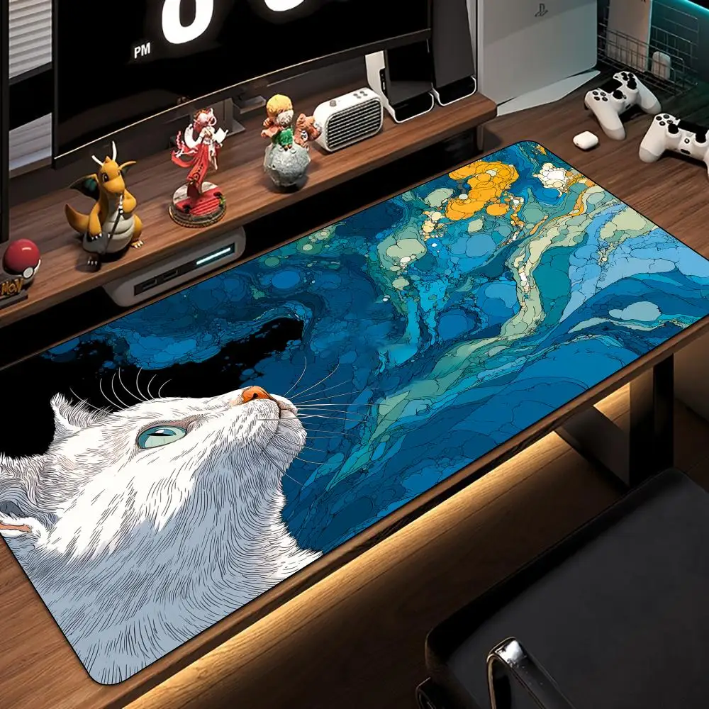 لوحة ماوس أنيمي على شكل قطة بيضاء من الفن التجريدي، لوحة ألعاب مكتبية، ملحقات الكمبيوتر، لوحة مفاتيح، وسادات ماوس الكمبيوتر، سجادة مكتب #2