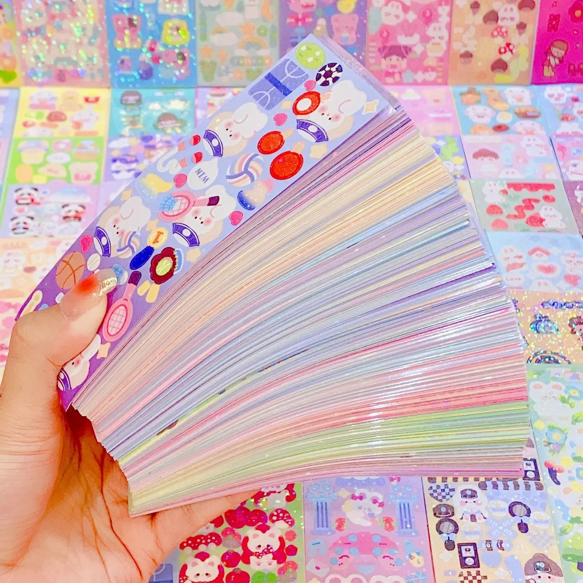 10/100Pcs Kawaii Handbook Stickers Cartoon Collage Laser Sticker DIY Decorative Material Scrapbooking Stationery School Supplies