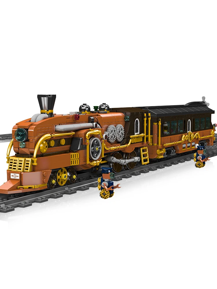 Mould King 12046 Technischer Zug-Bausatz, Motorisierter Steampunk-Zug, Bausteine-Lokomotive, Weihnachtsgeschenk für Kinder