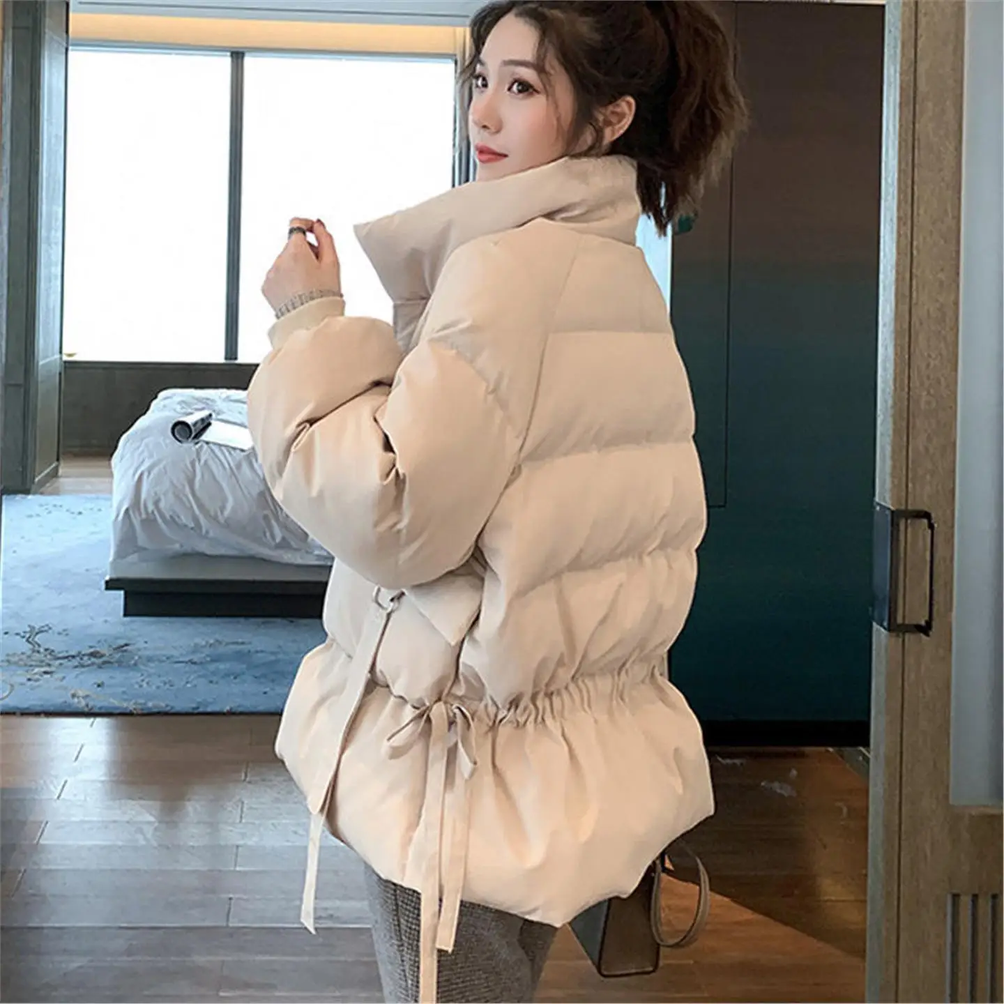 

Women's ort down Jaet Autumn Winter New Sle Bread Clothes College Sle Small Size Fem Coat Thiened Long Sve Zi...