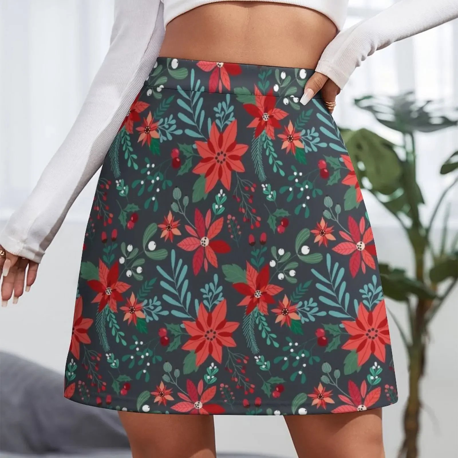 Poinsettia Pattern Mini Skirt cute skirt Woman skirts Mini Skirt