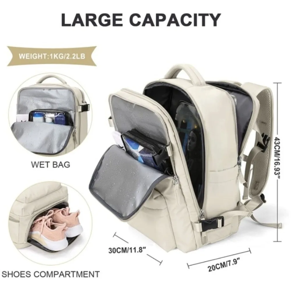 Independent Shoe Compartment Travel Luggage Backpack Sponge Back Pad External USB Charging Port Large Capacity Boarding Bag