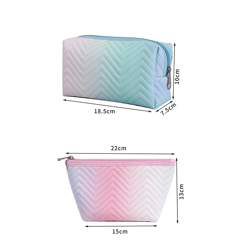 1 Pc Gradient ColorCosmetic Bag for Women Zipper Pu Leather Makeup Bag Pouch Travel Large Female Make Up Pouch Necessaries