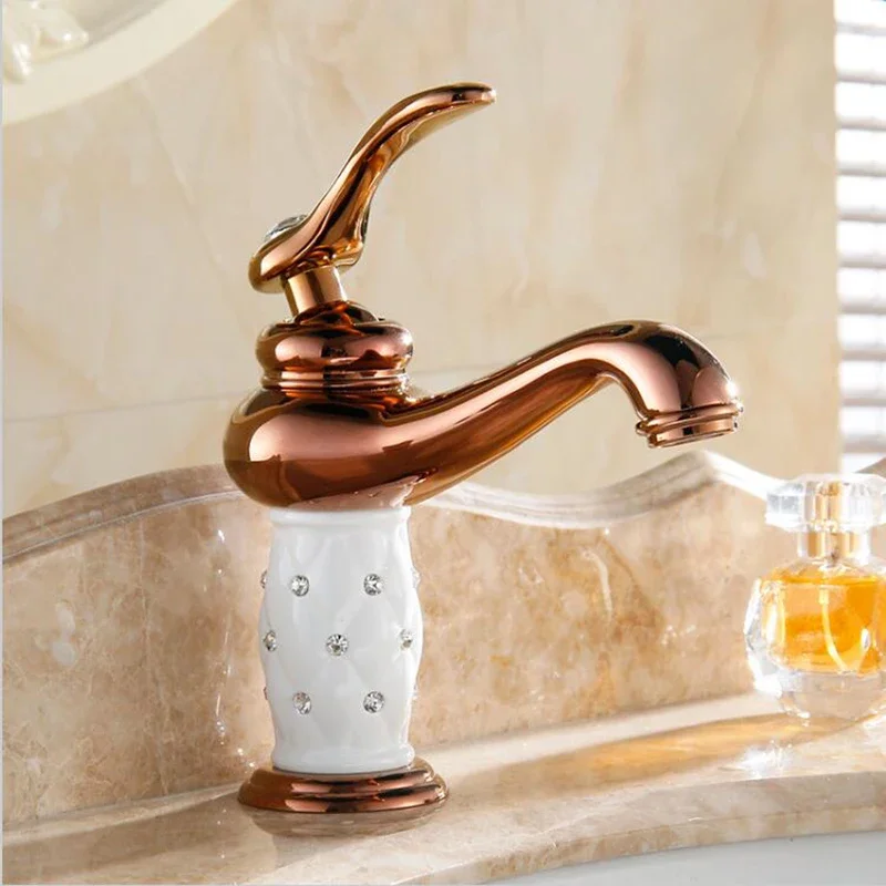 

Vidric High Quality Gold Finish With White Painting Bathroom Sink Faucet Creative Design Single Lever Basin Faucet With Ceramic