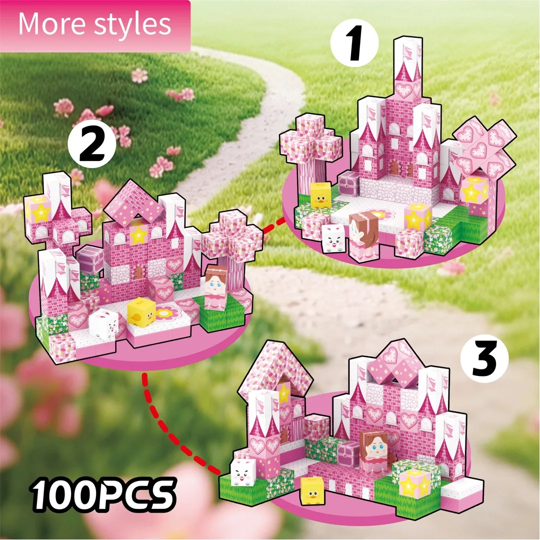 Cherry Blossoms Magnetic Building Blocks Princess Castle Garden STEM Montessori Sensory Magnet Cubes for Toddler Kids Toy