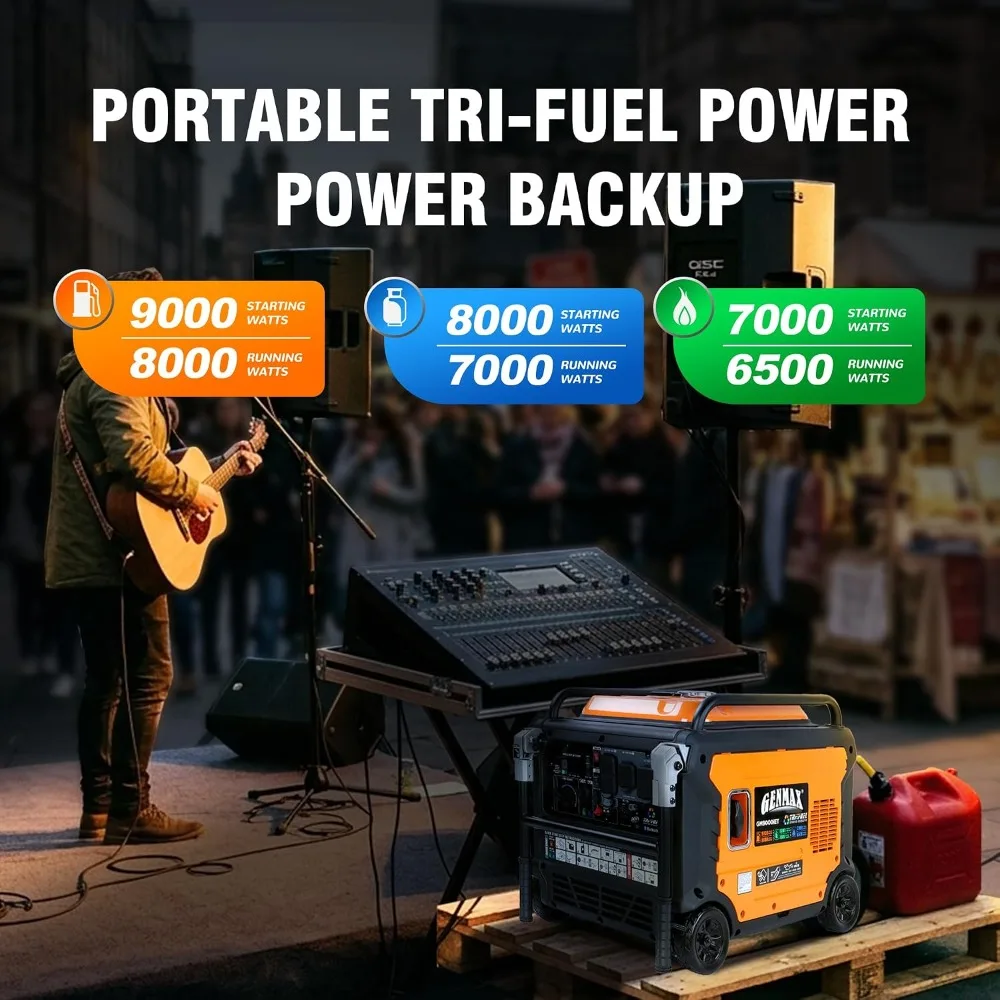 Portable Inverter Generator 9000W Tri Fuel Remote Electric Start Bluetooth for Home Backup Power