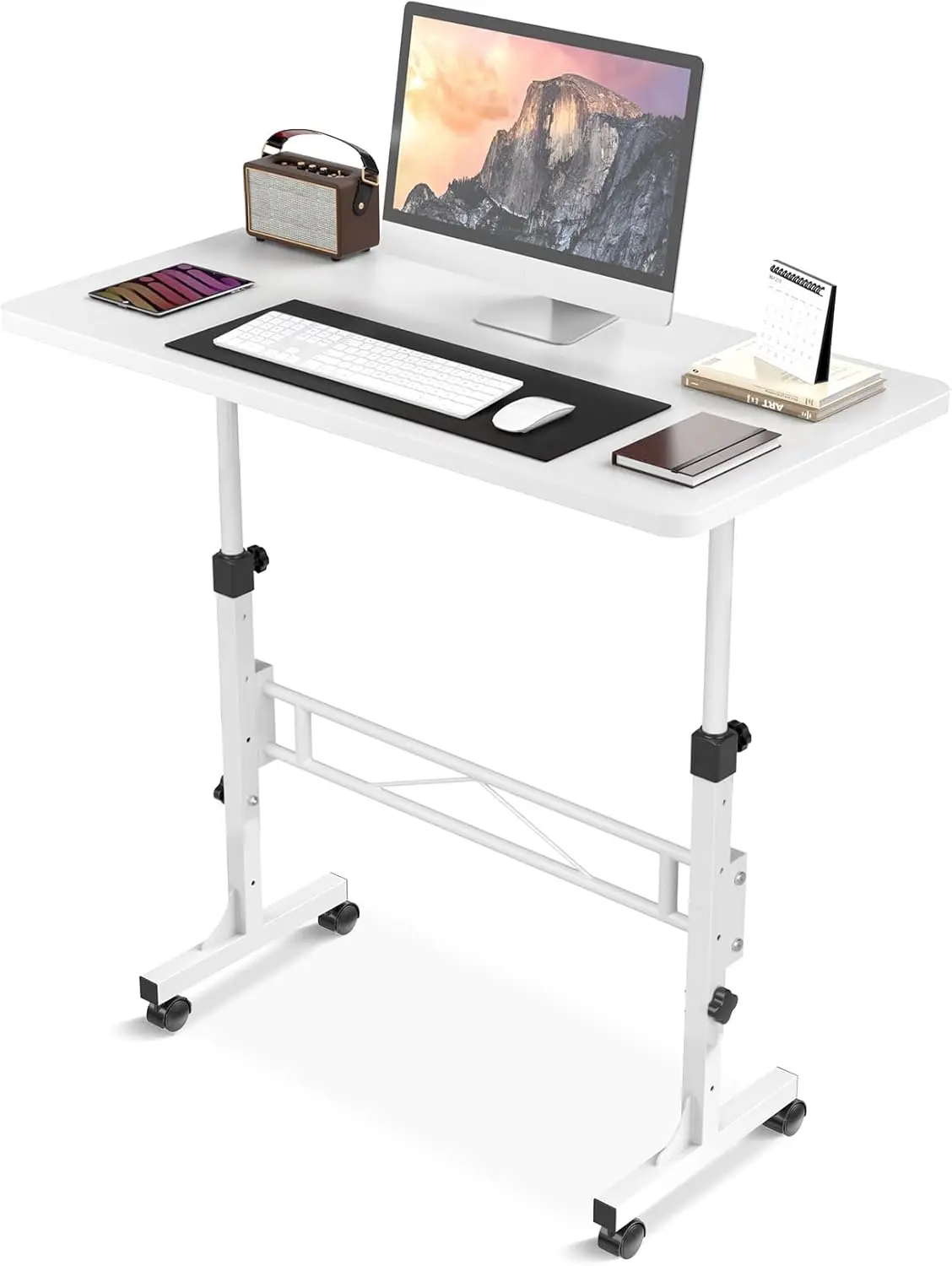 

Adjustable Height Mobile Standing Desk with Wheels, 32 Inch Portable Rolling Workstation for Office and Home