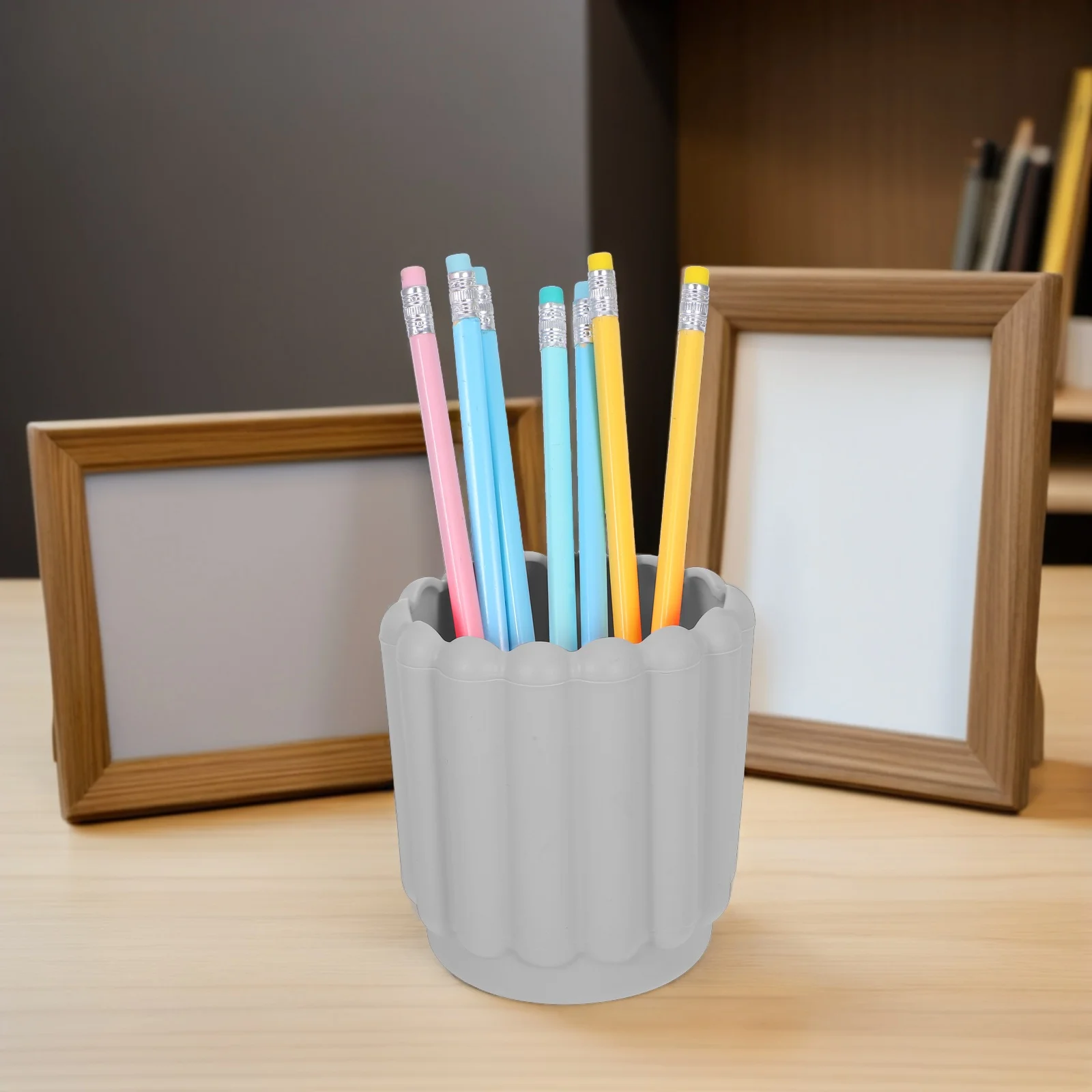 

Silicone Pen Holder Desk Organizers Simple Grey Stand Accessories Office Stationery Pencil Cup Storage Box Modern Design Elastic