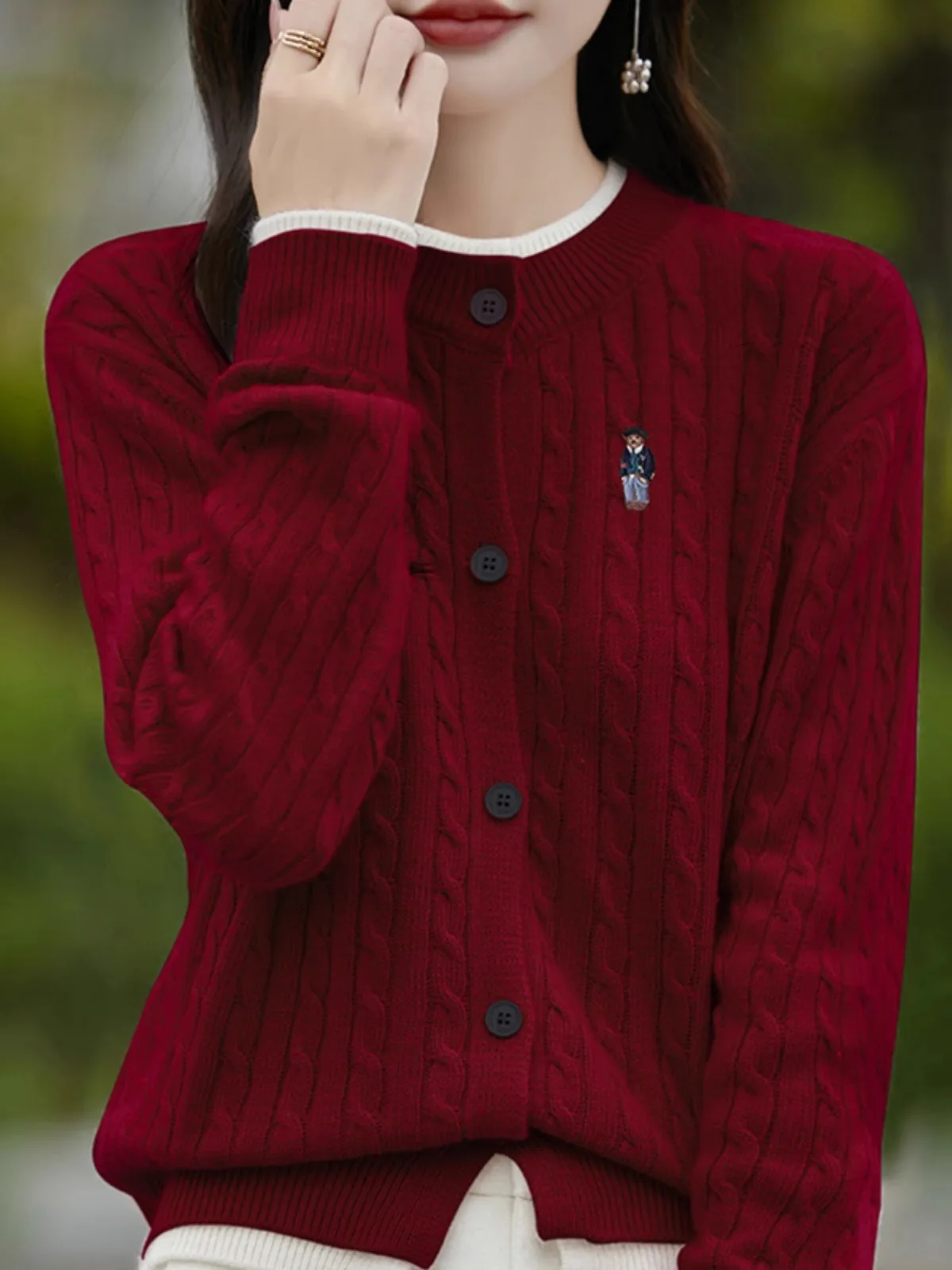 كارديجان أنيق محبوك للخريف والشتاء مع تطريز، طبقة أساسية بأسلوب جامعي، دافئ بأكمام طويلة وياقة مستديرة وتصميم فضفاض #5