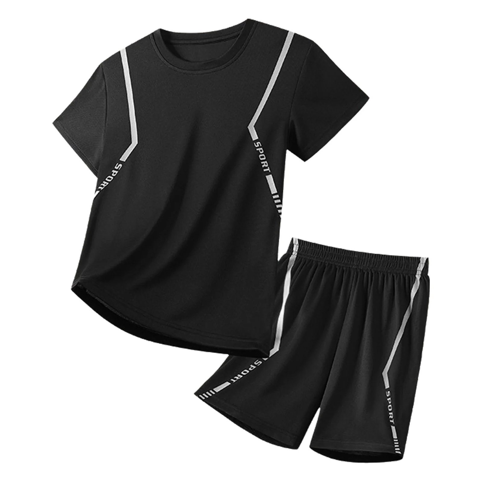 

Kids Boy Summer Sport Suit Short Sleeve Round Neck Printed T-shirt with Elastic Waistband Shorts for Soccer Basketball Badminton