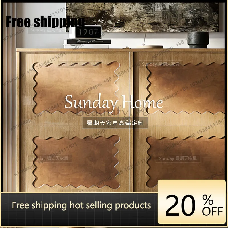 Factory Direct Medieval Wood Color Creative Bucket Cabinet Living Room Cream Style, Small Apartment Cabinet