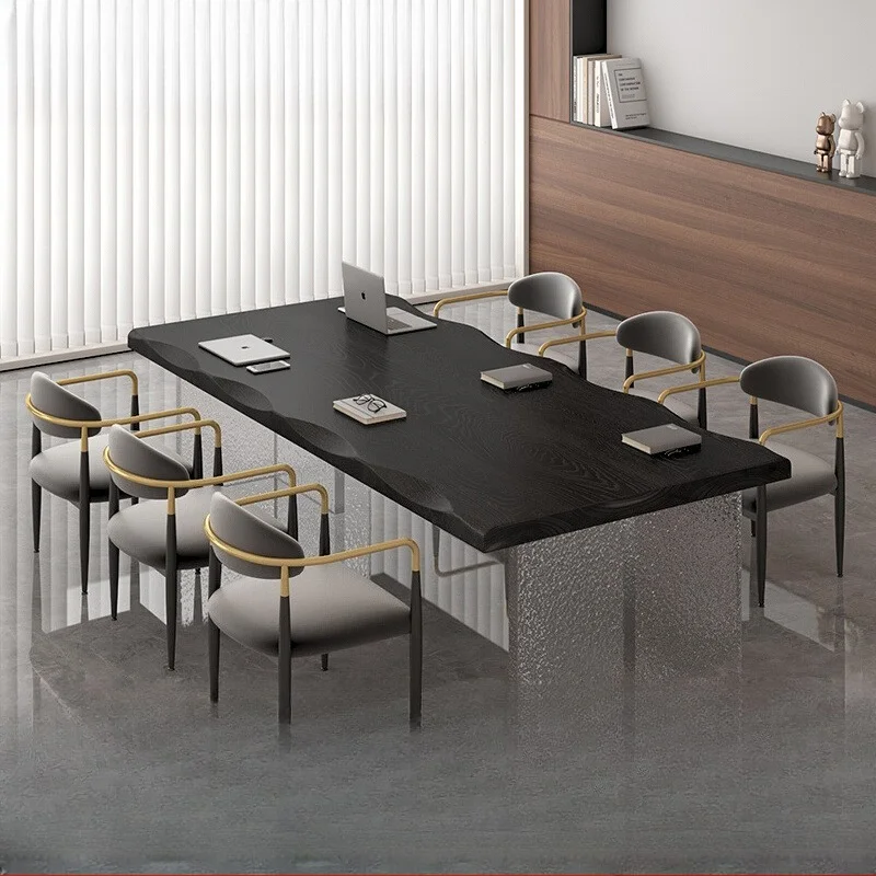 

Solid wood conference table long table negotiation reception table acrylic black 2m large office strip chair combination