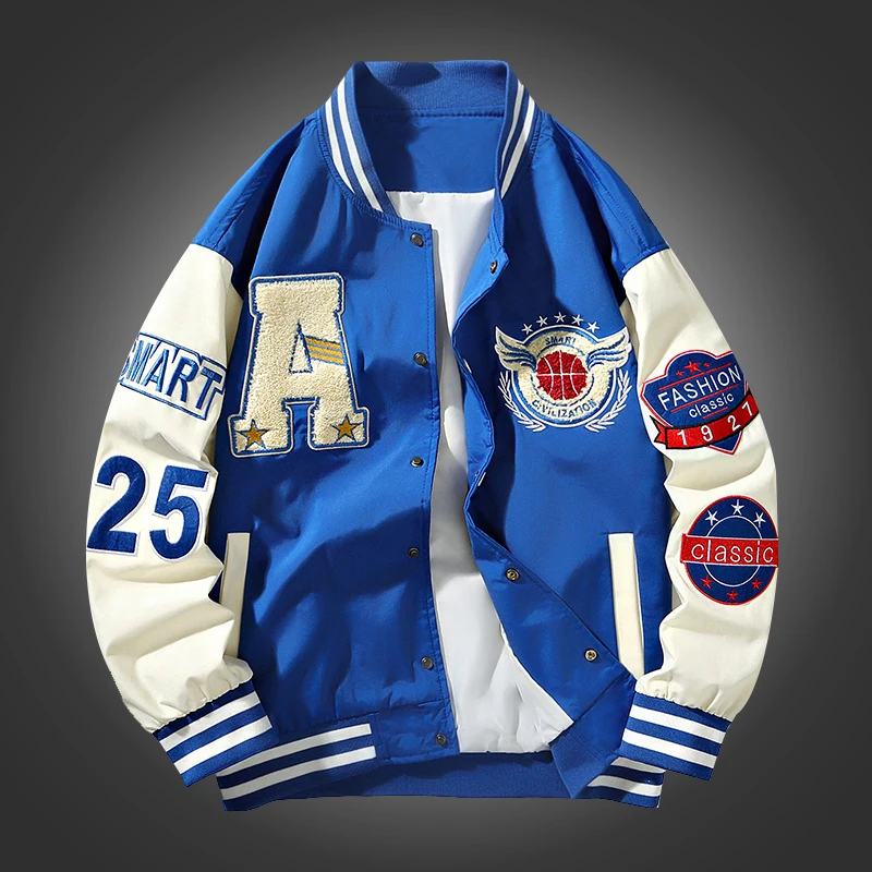 New Varsity Baseball Bomber Jacket Men Hip Hop Harajuku Bone Letter Patchwork Streetwear Women Unisex College Coats