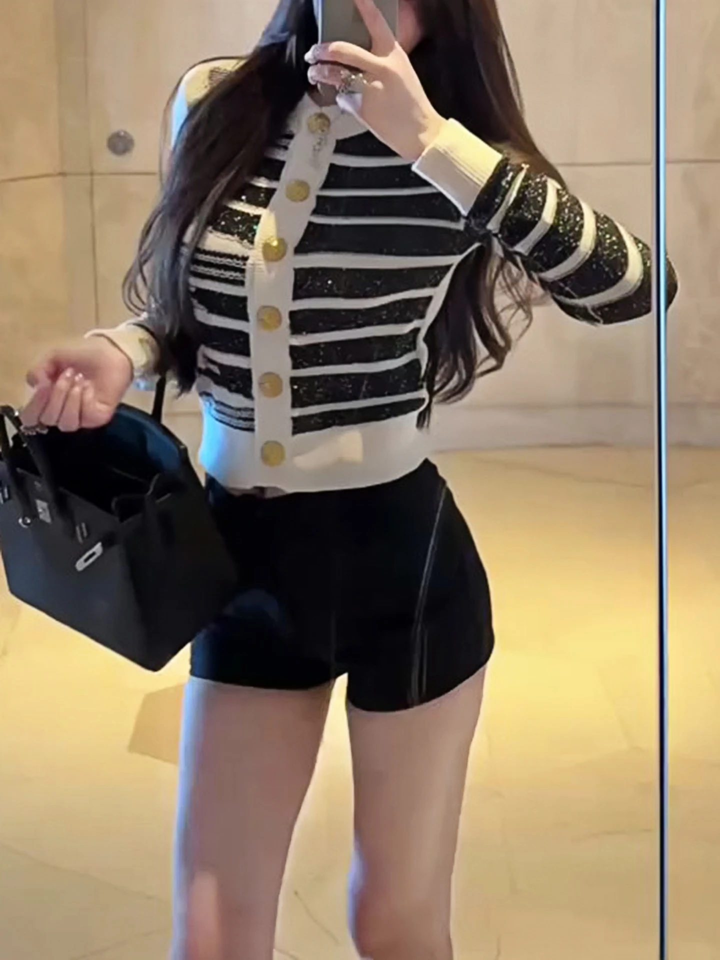 

Новый модный женский кардиган оверсайз в полоску, вязаный, осенне-зимний, с длинными рукавами, круглым вырезом, топ-пальто