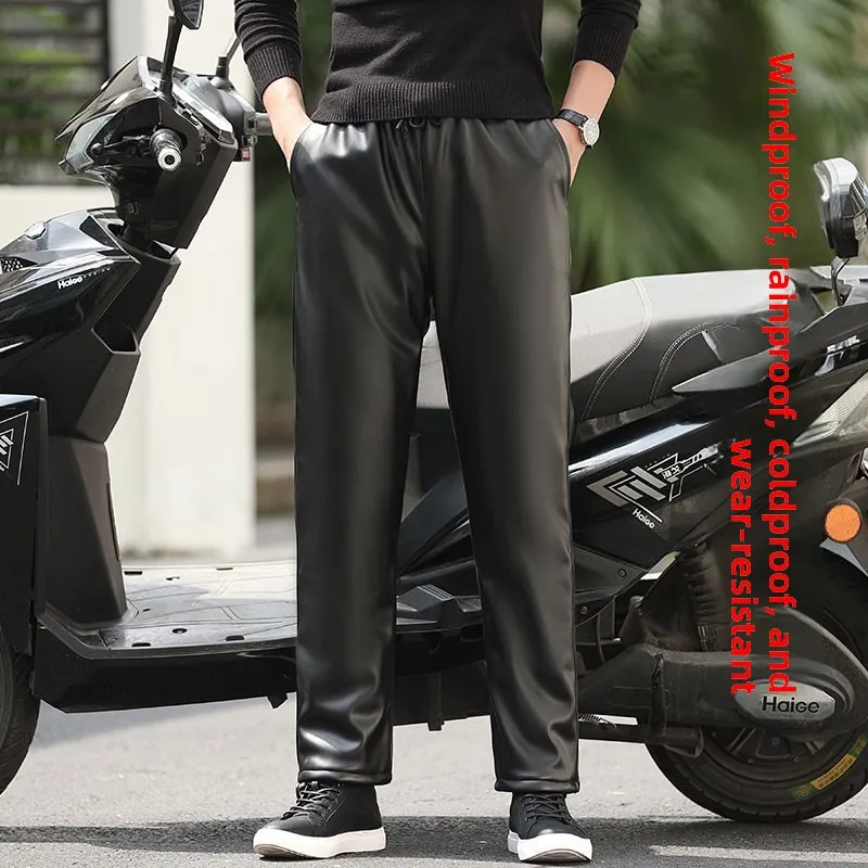 

Утепленные мотоциклетные брюки с флисовой подкладкой, мужские кожаные брюки, ветрозащитные, водонепроницаемые, маслостойкие, износостойкие, эластичные.