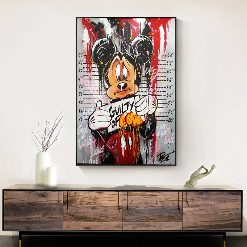 Disney Graffiti Art Criminal Mickey Mouse Street Art Canvas Painting Poster and Print Wall Art Picture for Living Room Decor