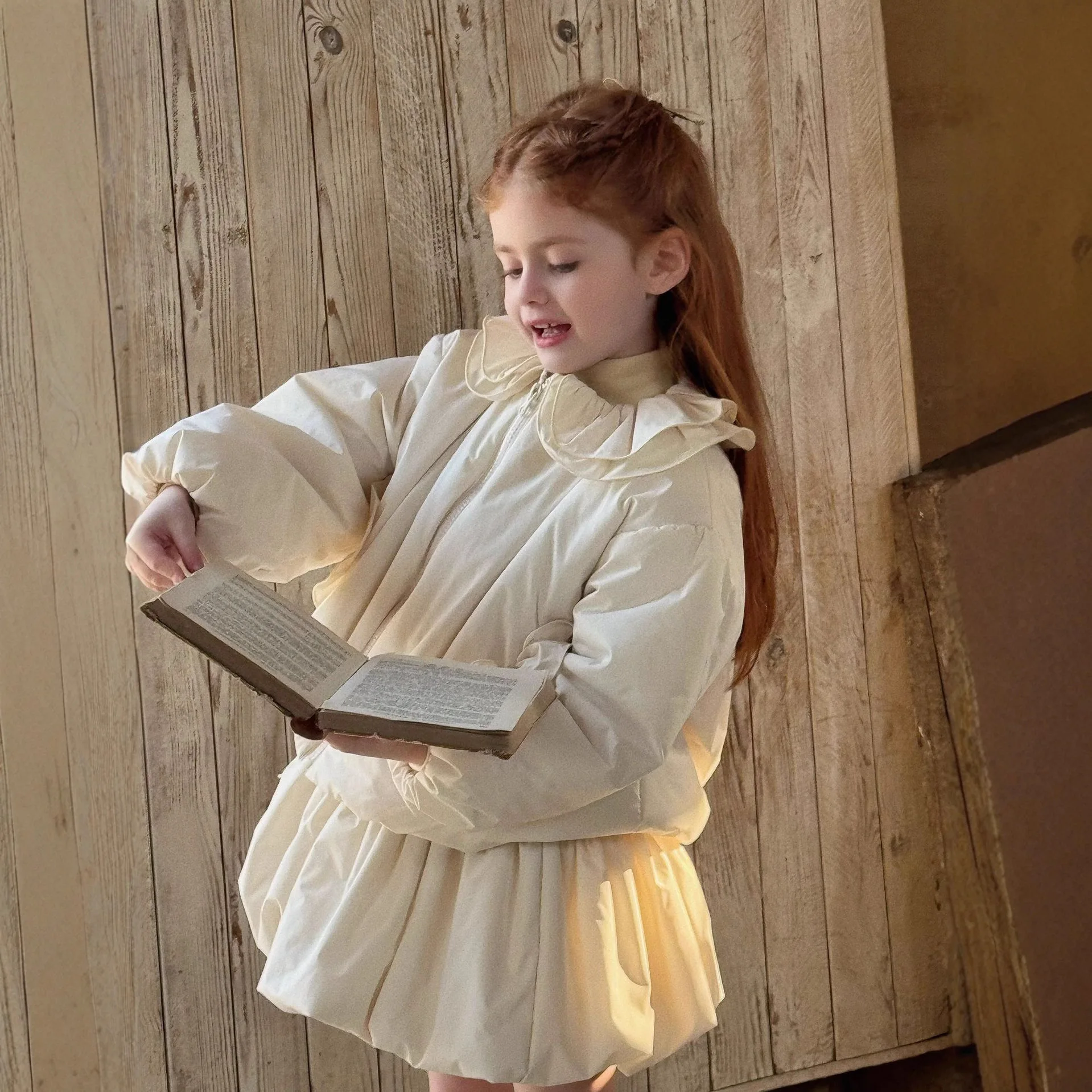 ملابس أطفال جديدة لخريف وشتاء 2025 معطف كوري للفتيات من القطن بياقة مقلوبة معطف للأطفال بنصف تنورة من القطن السميك #5