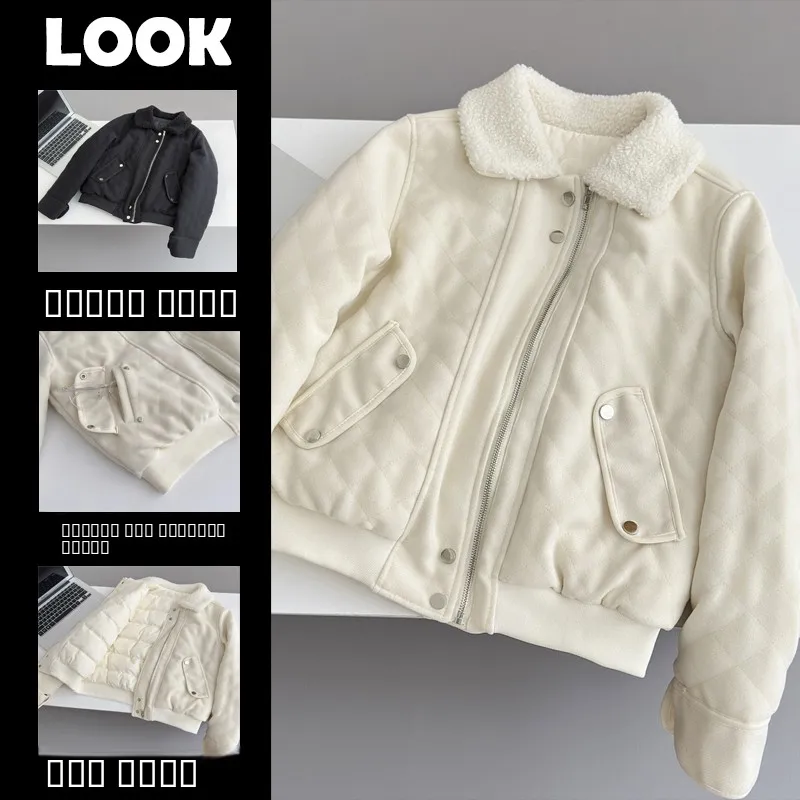 

Зимнее женское хлопковое пальто с шерстяным клетчатым воротником, стеганое, в стиле французского шика, для повседневной носки, прямого кроя, с длинными рукавами