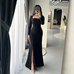 Msikoods Saudi Arabic Mermaid Prom Dresses 2025 Women's Black Square Collar PartyDress Evening Gown Sexy Slit Formal Gown