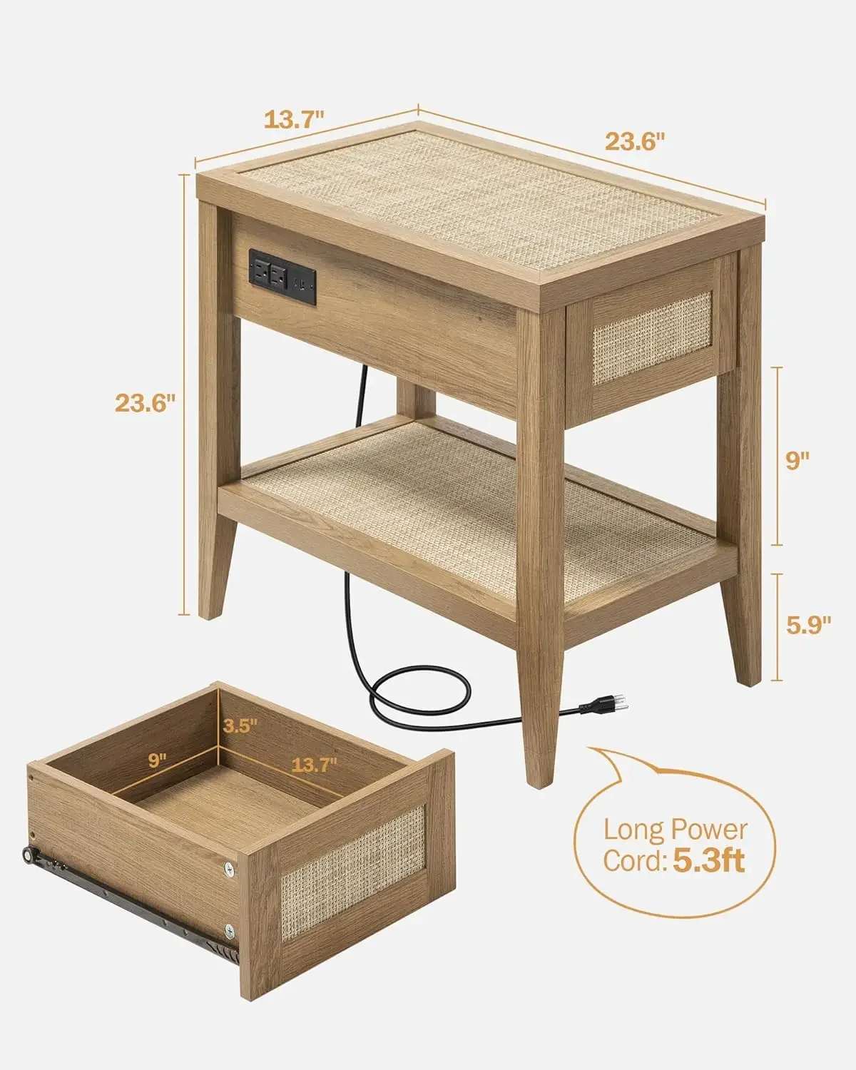 Juego de mesa de centro de ratán de 3 piezas, mesita de noche bohemia, juego de 2 mesas auxiliares de cama y mesa de centro, juego de mesa de salón