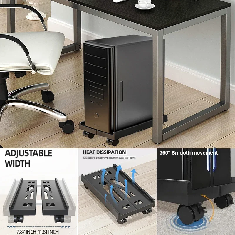 

Adjustable Mobile CPU Stand, Ventilated Computer Tower Stand PC Tower Stand with 4 Caster Wheels Fits Most PC, Under Desk Holder