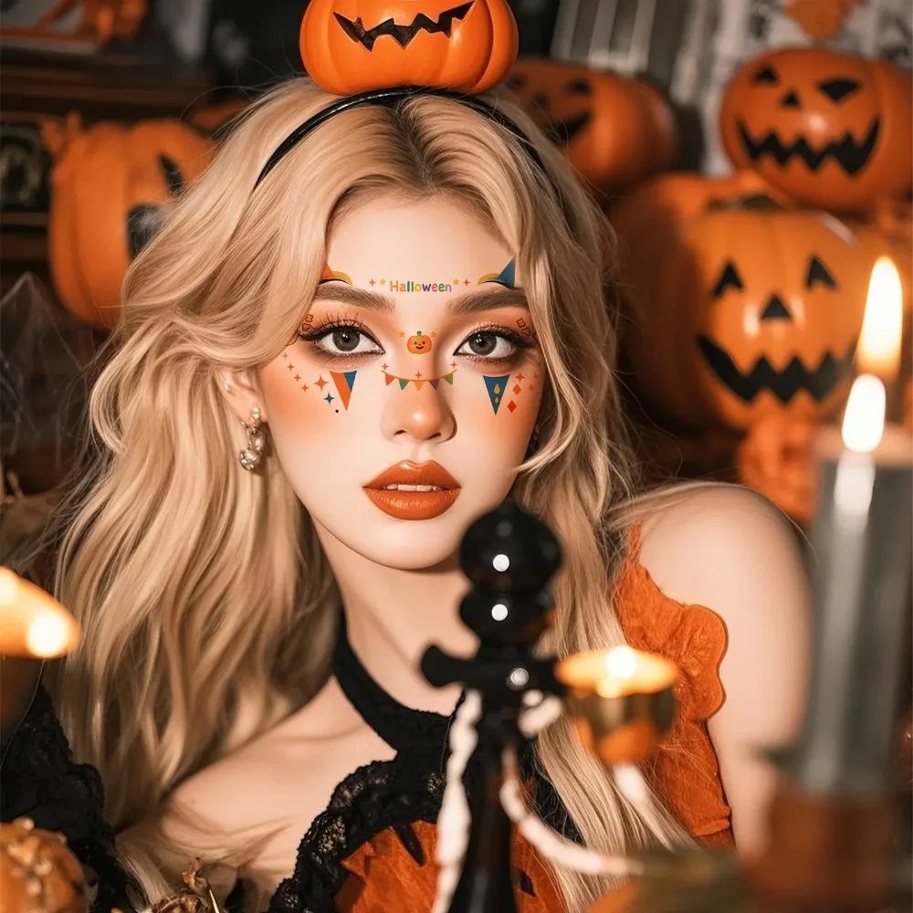 Disposable Waterproof Halloween Bat Face Tattoo Stickers Long Lasting Terrifying Temporary Cheek Stickers for Women Party Makeup