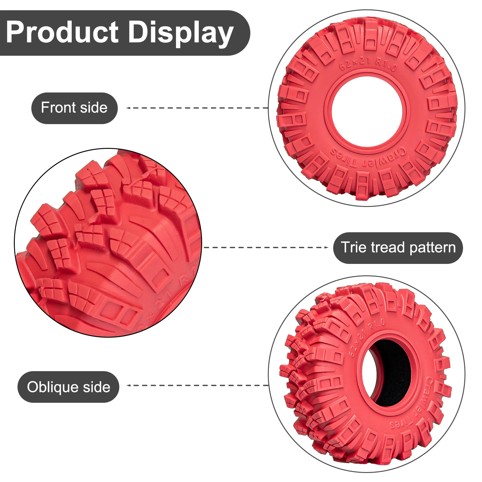 HFLRC 4PCS 1.0 Crawler Tires Super Soft Sticky All Terrain Rubber Foam Insert for 1/18 1/24 TRX4M SCX24 FCX24 RC Upgrade Parts view 3