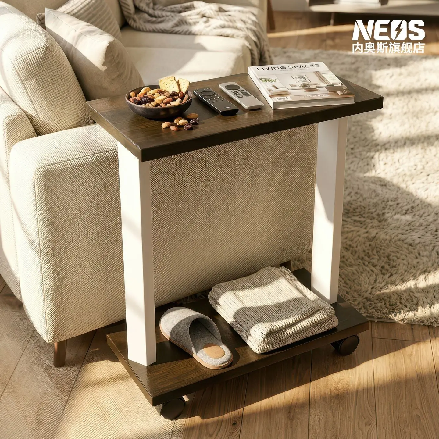 Mobile Coffee Table Rolling Bedside Movable Storage Rack Sofa Side Wheels Adjustable Height End Portable Snack Cart Small Dining