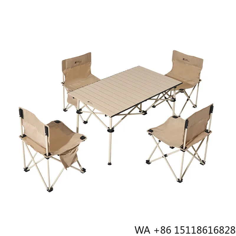Mobi Garden Lightweight Metal Portable Outdoor Folding Table and 4 Fishing Chair Set for Camping Picnic BBQ Easy to Carry