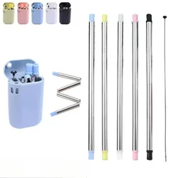 Stainless Steel Folding Straw  Stainless Steel Silicone Anti-Scalding Straw  Portable Easy-To-Clean Folding Metal Straws
